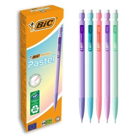 Lápis mecânico Bic Matic Pastel 0,7 mm HB com borracha - Ponta retrátil - Cores pastel sortidas