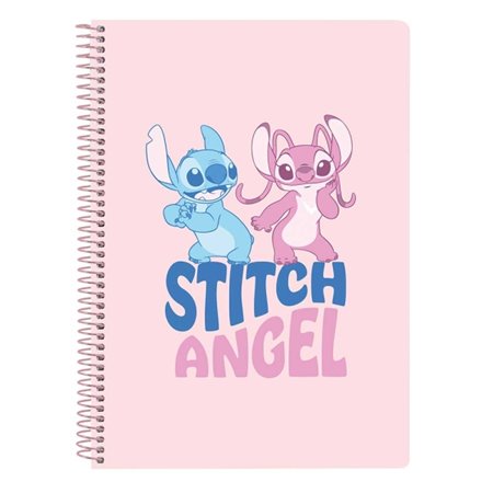 Caderno Espiral Safta Stitch Ohana - Tamanho 1/4 - 80 Folhas de Papel 80gsm - Quadriculado 4x4mm - Capa Dura Brilhante - Margem 