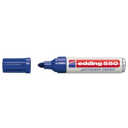 Marcador permanente Edding 550 - Ponta redonda - Espessura da linha entre 3 e 4 mm - Recarregável - Secagem rápida - Azul