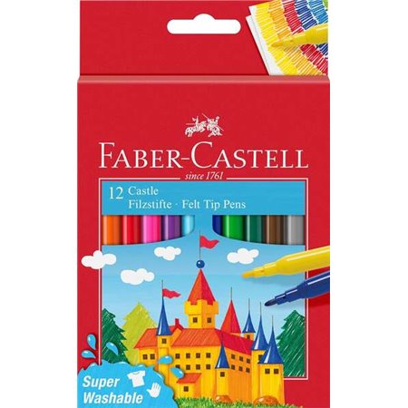 Conjunto de 12 Marcadores Faber-Castell Castle - Tinta lavável à base de água - Cores sortidas