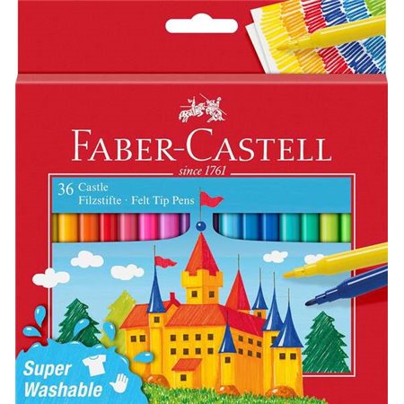 Conjunto de 36 marcadores Faber-Castell Castle - Tinta lavável à base de água - Cores sortidas