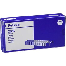 Caixa Petrus com 5000 grampos 26/6 revestidos de cobre - até 30 folhas - haste de 6 mm