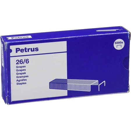 Caixa Petrus com 5000 grampos 26/6 revestidos de cobre - até 30 folhas - haste de 6 mm