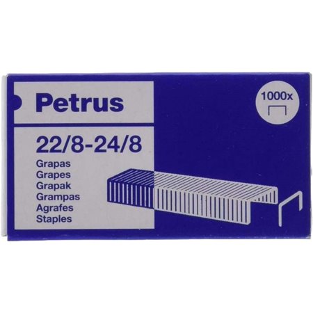 Caixa com 1000 grampos Petrus 22/8-24/8 banhados a cobre - até 40 folhas - haste de 8 mm