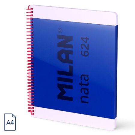 Caderno espiral Milan Nata 624, formato A4, liso - 80 folhas de 95 g/m² - Microperfurado, 4 furos - Azul
