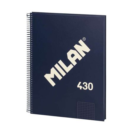Caderno espiral Milan Série 1918, formato A4, quadriculado 5x5mm - 80 folhas de 95 g/m² - microperfurado, 4 furos - azul escuro