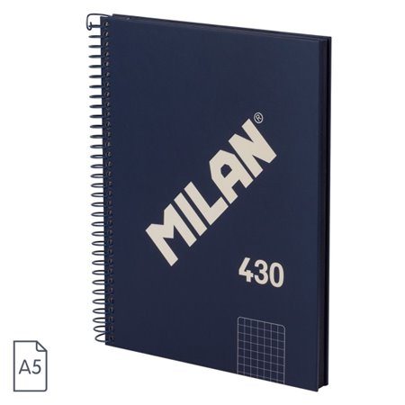 Caderno espiral Milan Série 1918, formato A5, quadriculado 5x5mm - 80 folhas de papel 95 g/m² - microperfurado, 2 furos - azul