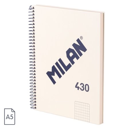 Caderno espiral Milan Série 1918, formato A5, quadriculado 5x5mm - 80 folhas de 95 g/m² - microperfurado, 2 furos - bege