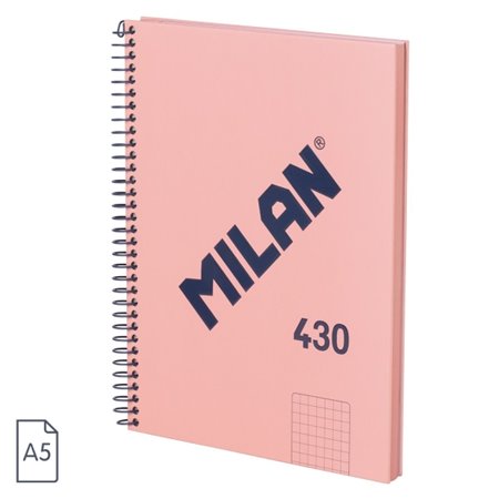 Caderno espiral Milan Série 1918, formato A5, quadriculado 5x5mm - 80 folhas de papel 95 g/m² - microperfurado, 2 furos - rosa