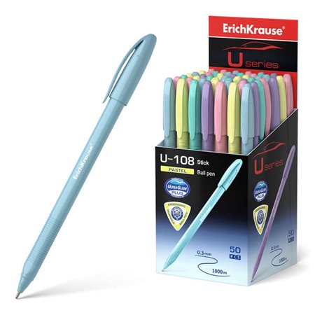 Caneta Erichkrause U-108 Pastel Stick 1.0 - Tecnologia Ultra Glide - Tinta Azul