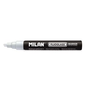 Marcador Milan Fluoglass para Superfície Lisa - Ponta Chanfrada - Espessura da Linha de 2 a 4 mm - Tinta à Base de Água - Fácil 