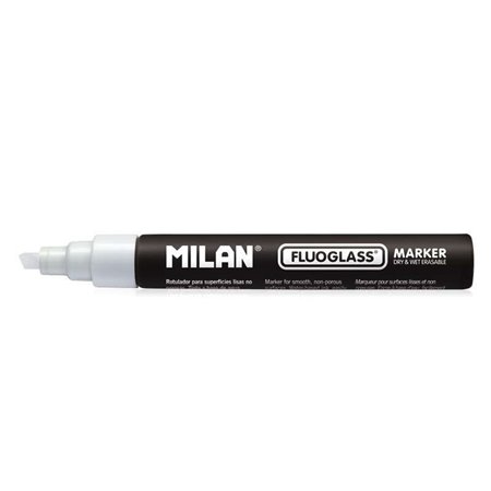 Marcador Milan Fluoglass para Superfície Lisa - Ponta Chanfrada - Espessura da Linha de 2 a 4 mm - Tinta à Base de Água - Fácil 