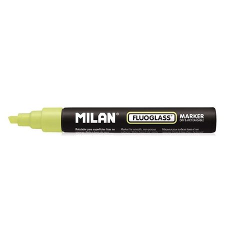 Marcador Milan Fluoglass para Superfície Lisa - Ponta Chanfrada - Espessura da Linha de 2 a 4 mm - Tinta à Base de Água - Fácil 