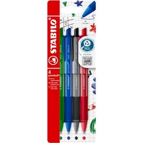 Conjunto de 4 Canetas Retráteis Coloridas Stabilo Pointball - Ponta de 0,5 mm - Fabricadas com 87% de Bioplástico - Empunhadura 