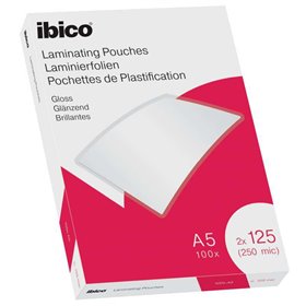Caixa com 100 folhas de laminação brilhante Ibico A5, 125 mícrons - Acabamento cristalino de alto brilho - Lamina papel, fotos, 