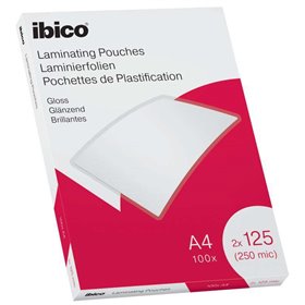 Caixa com 100 folhas de laminação brilhante Ibico A4, 125 mícrons - Acabamento cristalino de alto brilho - Lamina papel, fotos, 