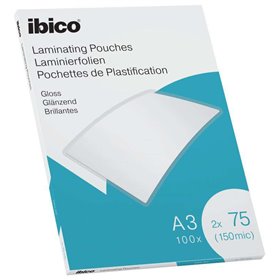 Caixa com 100 folhas de laminação brilhante Ibico A3, 75 mícrons - Acabamento cristalino de alto brilho - Cor transparente