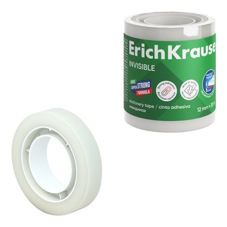 Fita adesiva invisível ErichKrause 12mm x 20m - Superfície fosca - Permite escrita - Transparente