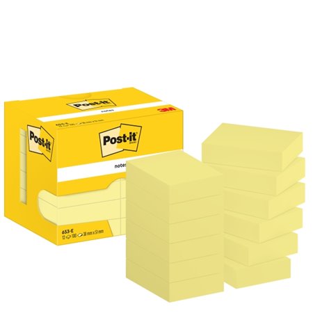Post-it Pacote com 12 Blocos de Notas Adesivas Reposicionáveis com 100 Unidades Cada - 38x51mm - Formato Retangular - Caixa Disp