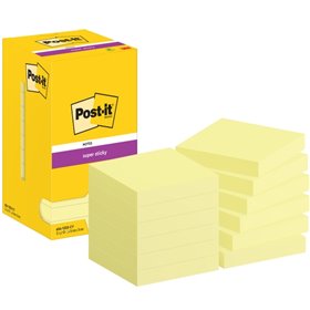 Post-it Super Sticky - Pacote com 12 blocos de 90 notas adesivas reposicionáveis cada - 76x76mm - Embalagem de papelão - Amarelo