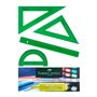 Conjunto de 4 réguas escolares Faber-Castell - Régua reta - Transferidor - Esquadro - Triângulo - Verde transparente