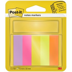 Pacote com 5 blocos de 100 marcadores reposicionáveis Post-it - Formato retangular - Cores sortidas