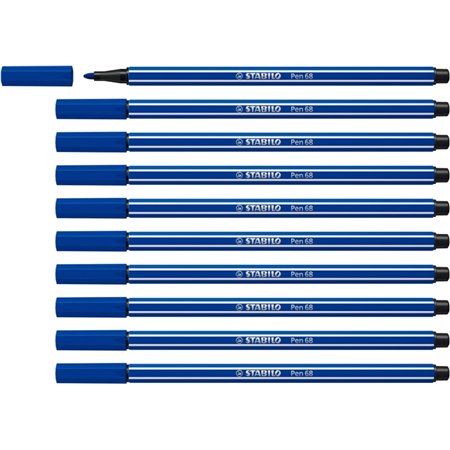 Caneta Marcadora Stabilo Pen 68 com Ponta de Fibra - Espessura da Linha de Aprox. 1mm - Tinta à Base de Água - Azul Marinho