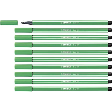 Caneta Marcadora Stabilo Pen 68 com Ponta de Fibra - Espessura da Linha de Aprox. 1mm - Tinta à Base de Água - Verde