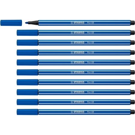 Caneta Marcadora Stabilo Pen 68 com Ponta de Fibra - Espessura da Linha de Aprox. 1mm - Tinta à Base de Água - Azul Escuro