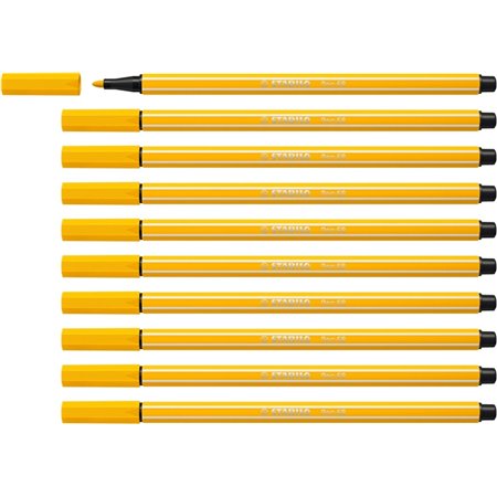 Caneta Marcadora Stabilo Pen 68 com Ponta de Fibra - Espessura da Linha Aprox. 1mm - Tinta à Base de Água - Amarela