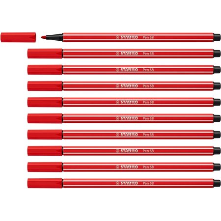Caneta Marcadora Stabilo Pen 68 com Ponta de Fibra - Espessura da Linha de Aprox. 1mm - Tinta à Base de Água - Cor Carmim