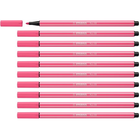 Caneta Marcadora Stabilo Pen 68 com Ponta de Fibra - Espessura da Linha de Aprox. 1mm - Tinta à Base de Água - Rosa
