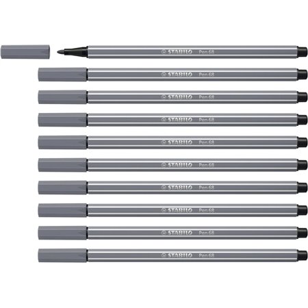 Caneta Marcadora Stabilo Pen 68 com Ponta de Fibra - Espessura da Linha de Aprox. 1mm - Tinta à Base de Água - Cinza Escuro