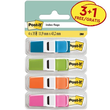 Conjunto de 4 Dispensadores Post-it Index com 35 Marcadores Reposicionáveis - Formato Retangular - Cores Sortidas