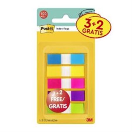 Conjunto de 5 Dispensadores Post-it Index com 20 Marcadores Reposicionáveis - Dimensões 11,9 x 43,2 mm - Cores Sortidas