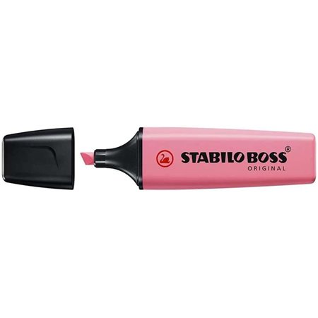 Marcador fluorescente pastel Stabilo Boss 70 - Espessura da linha entre 2 e 5 mm - Recarregável - Tinta à base de água - Rosa Fl