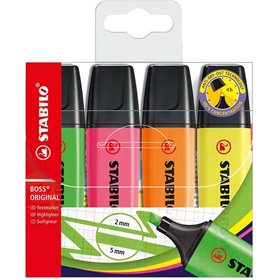 Stabilo Boss 70 - Pacote com 4 Marcadores Fluorescentes - Espessura da Linha entre 2 e 5 mm - Recarregáveis - Tinta à Base de Ág