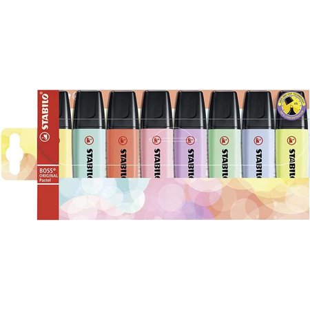 Stabilo Boss 70 Pastel - Pacote com 8 Marcadores Fluorescentes - Espessura da Linha entre 2 e 5 mm - Recarregáveis - Tinta à Bas