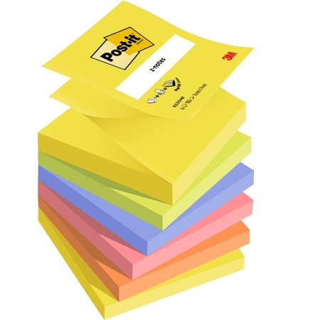 Pacote com 6 blocos de notas adesivas reposicionáveis Post-it com 100 unidades cada, formato quadrado, 76x76mm - Cores sortidas