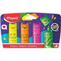 Kit Maped Kawaii com 4 Mini Marcadores Fluorescentes Neon - Desenhos Kawaii Divertidos - Espessura do Traço de 1 a 5 mm - Ideal 