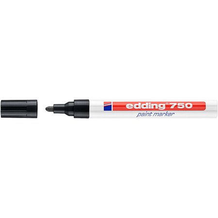 Marcador permanente Edding 750 - Ponta redonda - Espessura da linha entre 2 e 4 mm - Tinta opaca - Secagem rápida - Preto