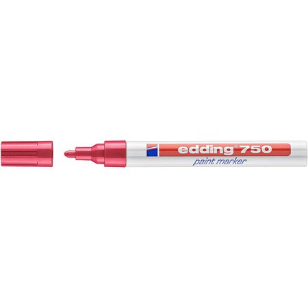 Marcador permanente Edding 750 - Ponta redonda - Espessura da linha entre 2 e 4 mm - Tinta opaca - Secagem rápida - Vermelho