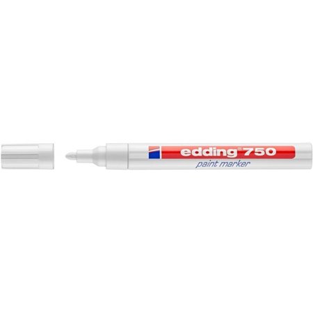 Marcador permanente Edding 750 - Ponta redonda - Espessura da linha entre 2 e 4 mm - Tinta opaca - Secagem rápida - Branco
