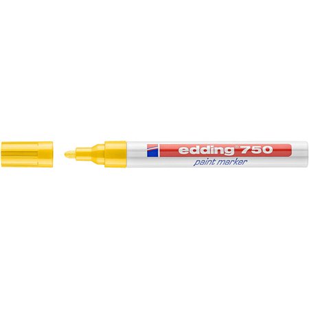 Marcador permanente Edding 750 - Ponta redonda - Espessura da linha entre 2 e 4 mm - Tinta opaca - Secagem rápida - Amarelo