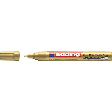 Marcador permanente Edding 750 - Ponta redonda - Espessura da linha entre 2 e 4 mm - Tinta opaca - Secagem rápida - Cor dourada