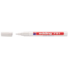 Marcador permanente Edding 751 - Ponta redonda - Espessura da linha entre 1 e 2 mm - Tinta opaca - Secagem rápida - Branco
