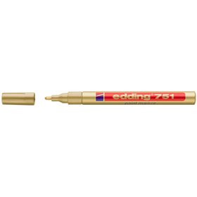 Marcador permanente Edding 751 - Ponta redonda - Espessura da linha entre 1 e 2 mm - Tinta opaca - Secagem rápida - Cor dourada
