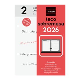 Bloco de mesa Finocam - Anual 2026 - 85x35x120mm - Mesa - Branco e Vermelho