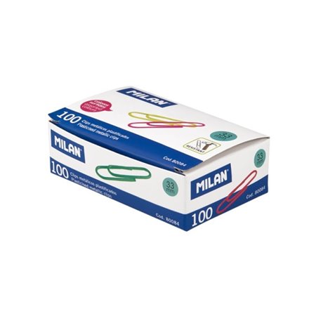 Milan - Caixa com 100 Clips de Metal Revestidos de Plástico, 33mm - Cores Sortidas