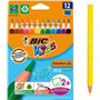 Bic Kids Evolution Triangle - Pacote com 12 Lápis de Cor Triangulares - Ponta Ultrarresistente - Sem Madeira